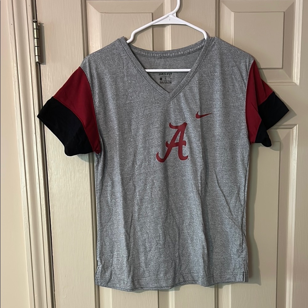 Nike Gray and Maroon V-Neck T-Shirt